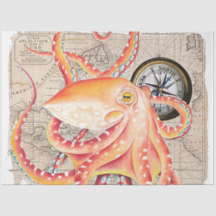 Rode octopus compass beige  kaart Nautisch Tissuepapier