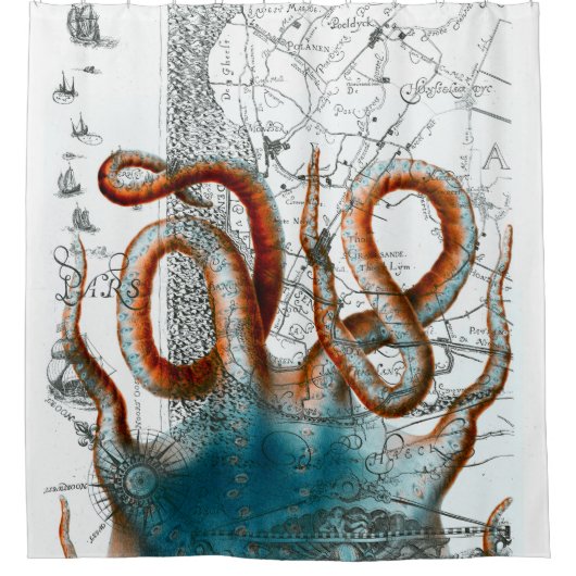 rode octopus  douchegordijn (Voorkant)