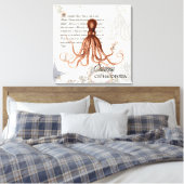  rode octopus illustratie Nautical Map Canvas Afdruk (Insitu (Slaapkamer))