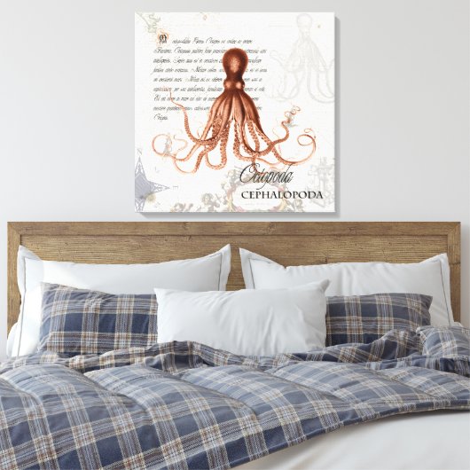  rode octopus illustratie Nautical Map Canvas Afdruk (Insitu (Slaapkamer))
