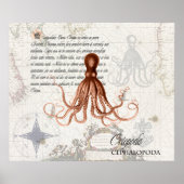  rode octopus illustratie Nautical Map Poster (Voorkant)