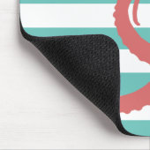 Rode octopus modern strand, wit blauwgroen gestree muismat (Hoek)