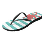 Rode octopus modern strand, wit blauwgroen gestree teenslippers (Schuin)