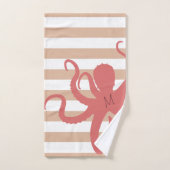 Rode octopus modern strand, wit zand gestript bad handdoek (Handdoek)