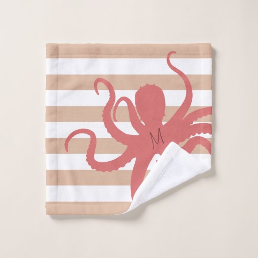 Rode octopus modern strand, wit zand gestript bad handdoek (Wasdoekje)
