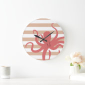 Rode octopus modern strand, wit zand gestript grote klok (Huis)