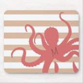 Rode octopus modern strand, wit zand gestript muismat (Voorkant)