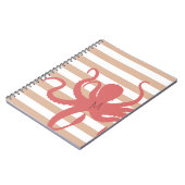 Rode octopus modern strand, wit zand gestript notitieboek (Linkerzijde)