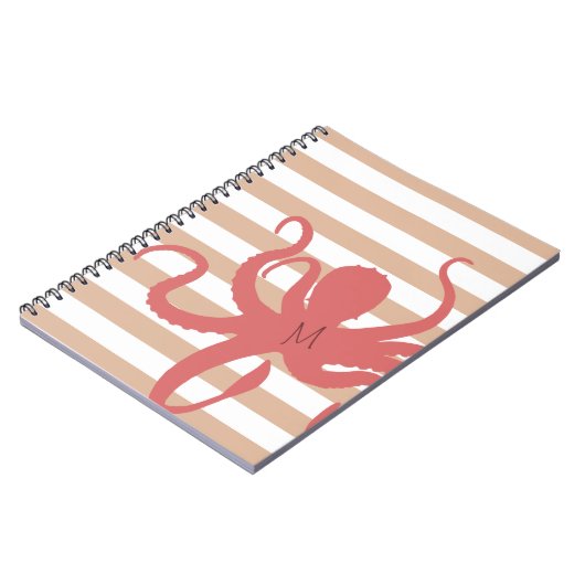 Rode octopus modern strand, wit zand gestript notitieboek (Linkerzijde)