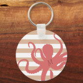 Rode octopus modern strand, wit zand gestript sleutelhanger (Voorkant)