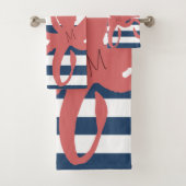 Rode octopus modern strand witte marineblauw gestr bad handdoek (Insitu)