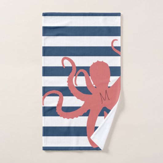 Rode octopus modern strand witte marineblauw gestr bad handdoek (Handdoek)