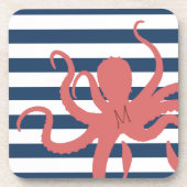 Rode octopus modern strand witte marineblauw gestr bier onderzetter (Voorkant)