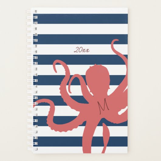Rode octopus modern strand witte marineblauw gestr planner (Voorkant)
