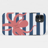 Rode octopus moderne strand wit marineblauw gestre Case-Mate iPhone case (Achterkant (horizontaal))