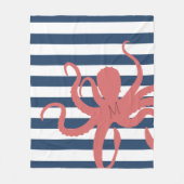 Rode octopus moderne strand wit marineblauw gestre fleece deken (Voorkant)