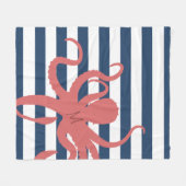 Rode octopus moderne strand wit marineblauw gestre fleece deken (Voorkant (Horizontaal))