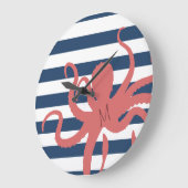 Rode octopus moderne strand witte marineblauwe ges grote klok (Hoek)