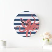Rode octopus moderne strand witte marineblauwe ges grote klok (Huis)
