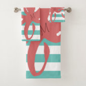 Rode octopus moderne strand witte turquoise gestre bad handdoek (Insitu)