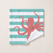 Rode octopus moderne strand witte turquoise gestre bad handdoek (Wasdoekje)