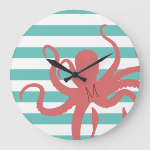 Rode octopus moderne strand witte turquoise gestre grote klok