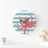 Rode octopus moderne strand witte turquoise gestre grote klok (Huis)