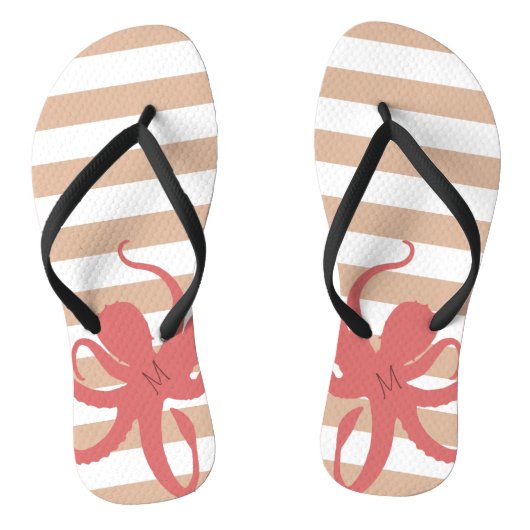 Rode octopus moderne strand witte zand gestreept teenslippers (Voetbed)