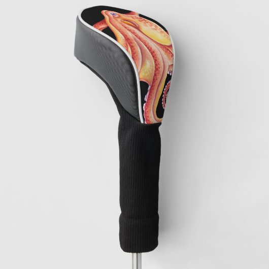 Rode octopus op zwarte Waterverf kunst Golfheadcover (Schuin)