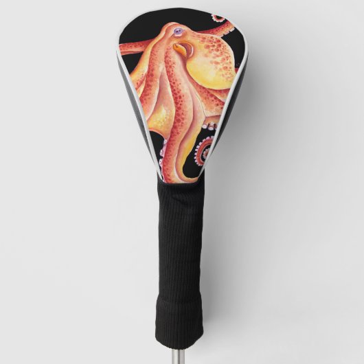Rode octopus op zwarte Waterverf kunst Golfheadcover (Voorkant)