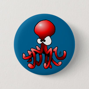 Rode octopus ronde button 5,7 cm