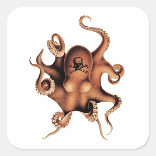 Rode octopus vierkante sticker (Voorkant)