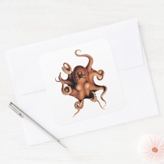 Rode octopus vierkante sticker (Envelop)