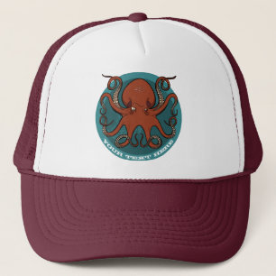Rode Octopus Voeg Je Naam Toe Zee Monster Cartoon Trucker Pet