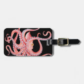Rode octopus Waterverf op zwart Bagagelabel (Voorkant horizontaal)