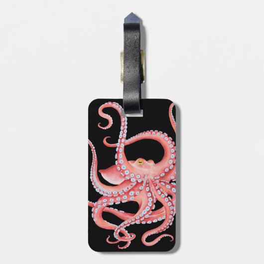 Rode octopus Waterverf op zwart Bagagelabel (Achterkant verticaal)