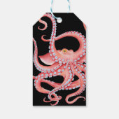 Rode octopus Waterverf op zwart Cadeaulabel (Achterkant)