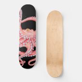 Rode octopus Waterverf op zwart Persoonlijk Skateboard (Voorkant)