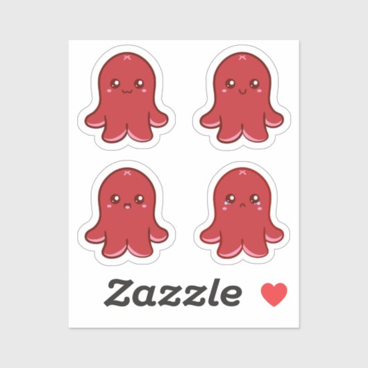 Rode octopus worst emoties sticker (Vel)