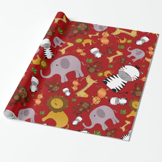 Rode oerwouden safari cadeaupapier (Uitgerold)