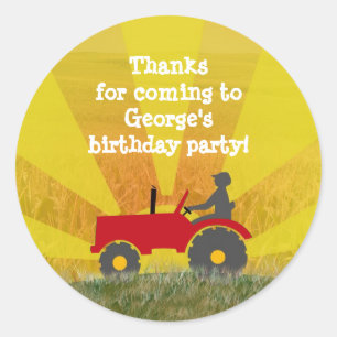 Rode of Groene Tractor Party Favor Bag Sticker