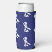 Rode ogen witte draak op blauw seltzer blikjeskoeler (Seltzer Achterkant)