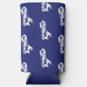 Rode ogen witte draak op blauw seltzer blikjeskoeler (Voorkant)