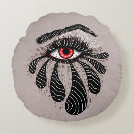 Rode ogen zwarte tranen rond kussen