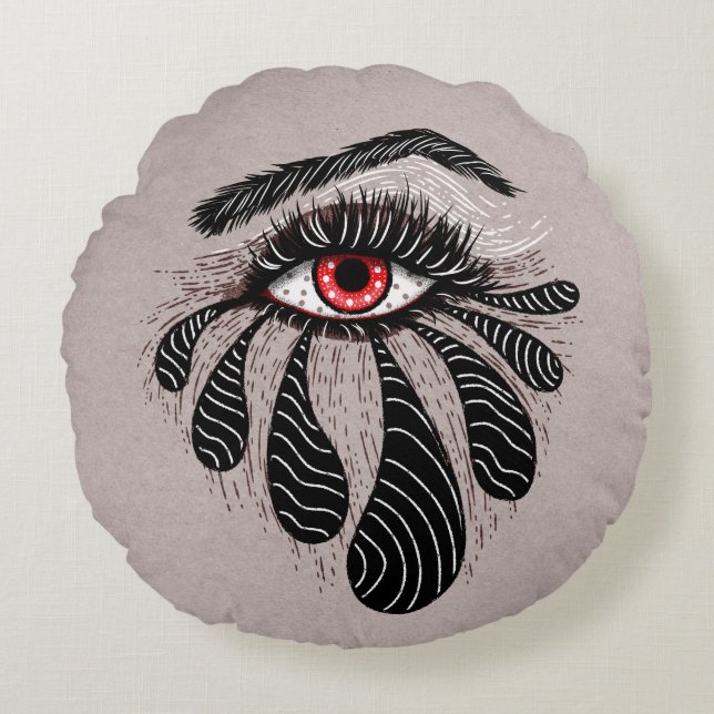 Rode ogen zwarte tranen rond kussen (Voorkant)