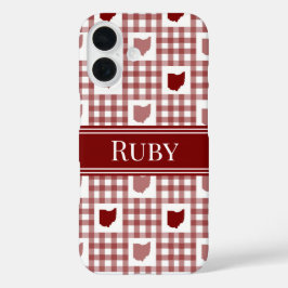 Rode Ohio Gingham iPhone 16 Hoesje
