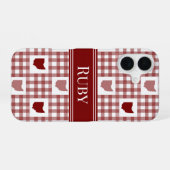 Rode Ohio Gingham iPhone 16 Hoesje (Achterkant horizontaal)
