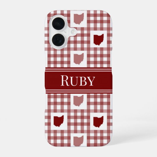Rode Ohio Gingham iPhone 16 Hoesje (Achterkant)