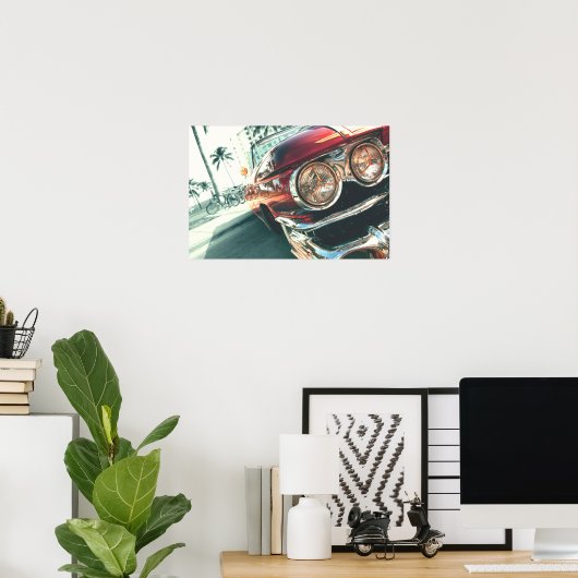 rode oldtimers op het zuidstrand poster (Thuiskantoor)