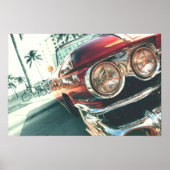 rode oldtimers op het zuidstrand poster (Voorkant)